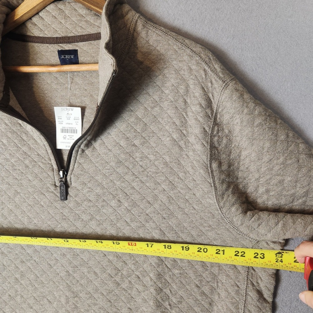 J. Crew Quilted Quarter-Zip Pullover Men's XL Tan Cotton Sweater NWT - Picture 5 of 9